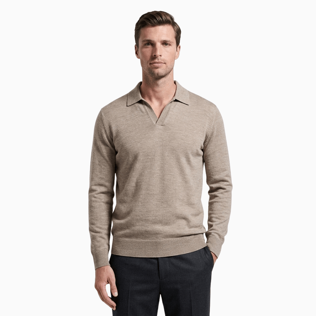Kent Camden Beige / S DYLAN Vintage Knitted Polo Shirt with Ribbed Cuffs