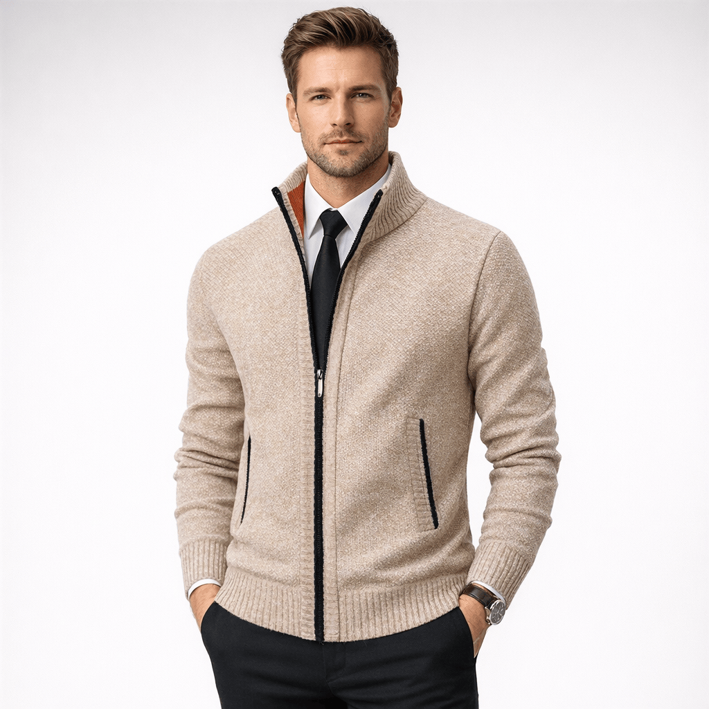 Kent Camden Beige / S SAMUEL Zippered Cardigan Solid Polyester Casual Fit