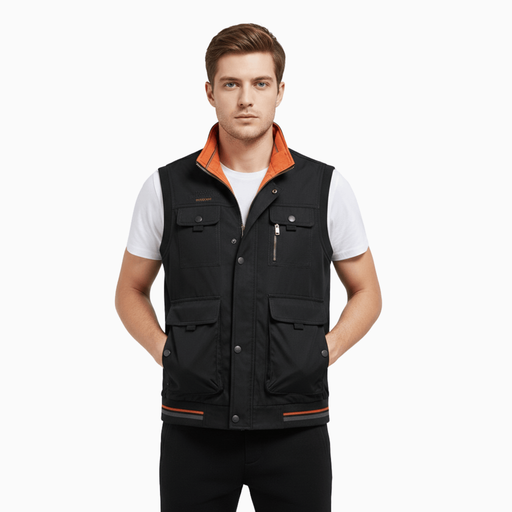 Kent Camden Black Orange / S THEO Cotton Zip-Up Vest