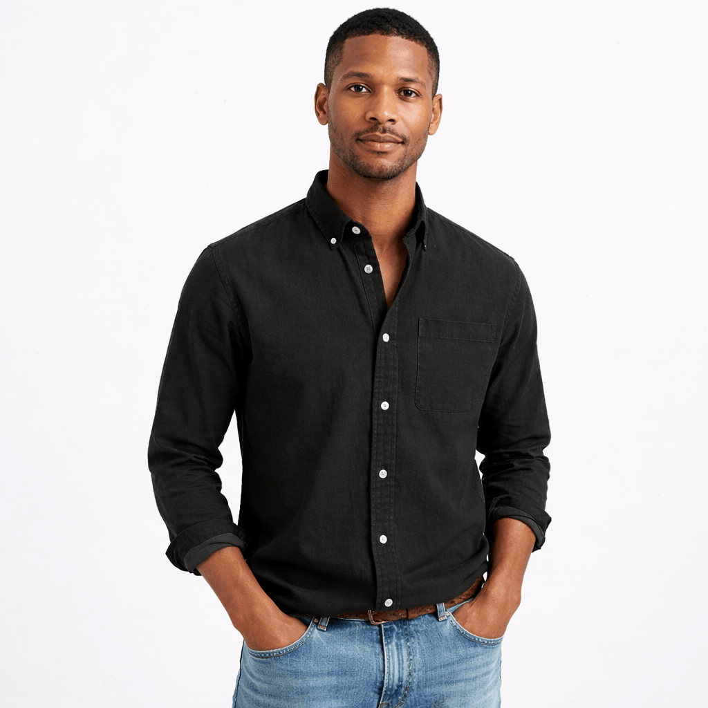 Kent Camden Black / S EDWARD Casual Button-down Shirt Cotton Solid Color