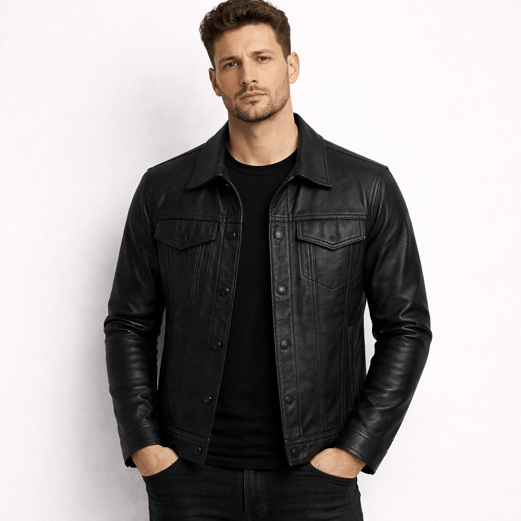 Kent Camden Black / S ISAAC Genuine Leather Jacket Button Closure Collared