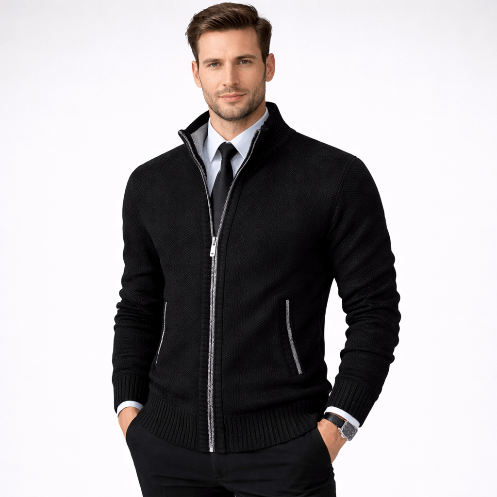 Kent Camden Black / S SAMUEL Zippered Cardigan Solid Polyester Casual Fit