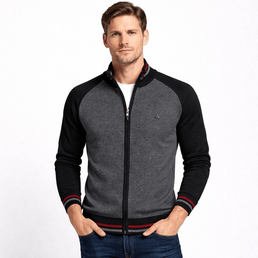 Kent Camden Black / S SERGE Men's Zip-Up Cardigan, Square Collar, Cotton Lycra