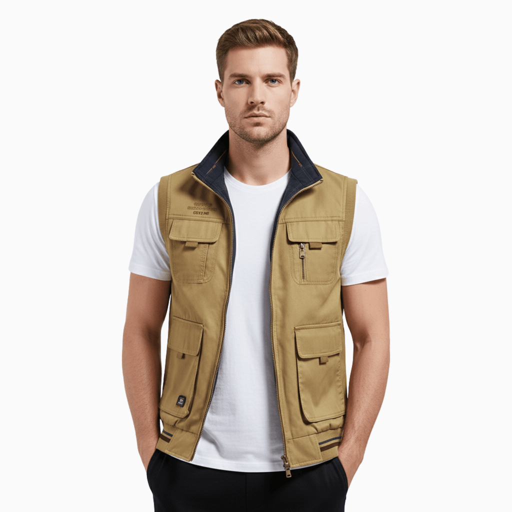Kent Camden Blue Khaki / S THEO Cotton Zip-Up Vest