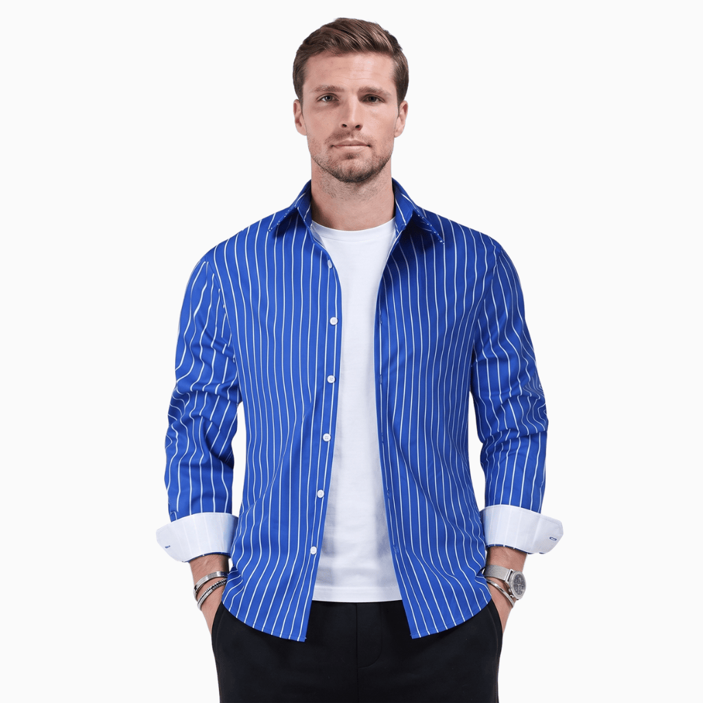 Kent Camden Blue / S BROCK Casual Striped Shirt Folded Collar Polyester