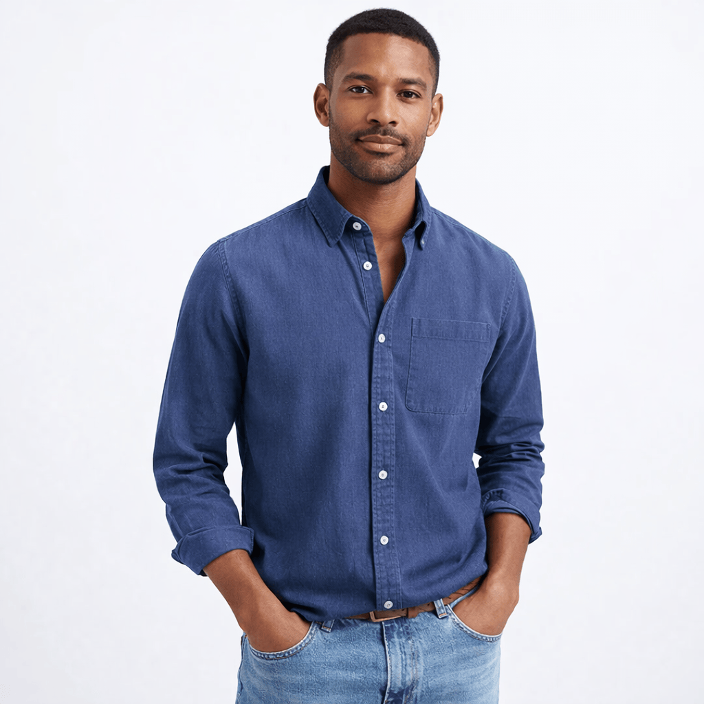 Kent Camden Blue / S EDWARD Casual Button-down Shirt Cotton Solid Color