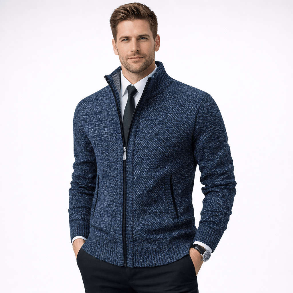 Kent Camden Blue / S SAMUEL Zippered Cardigan Solid Polyester Casual Fit