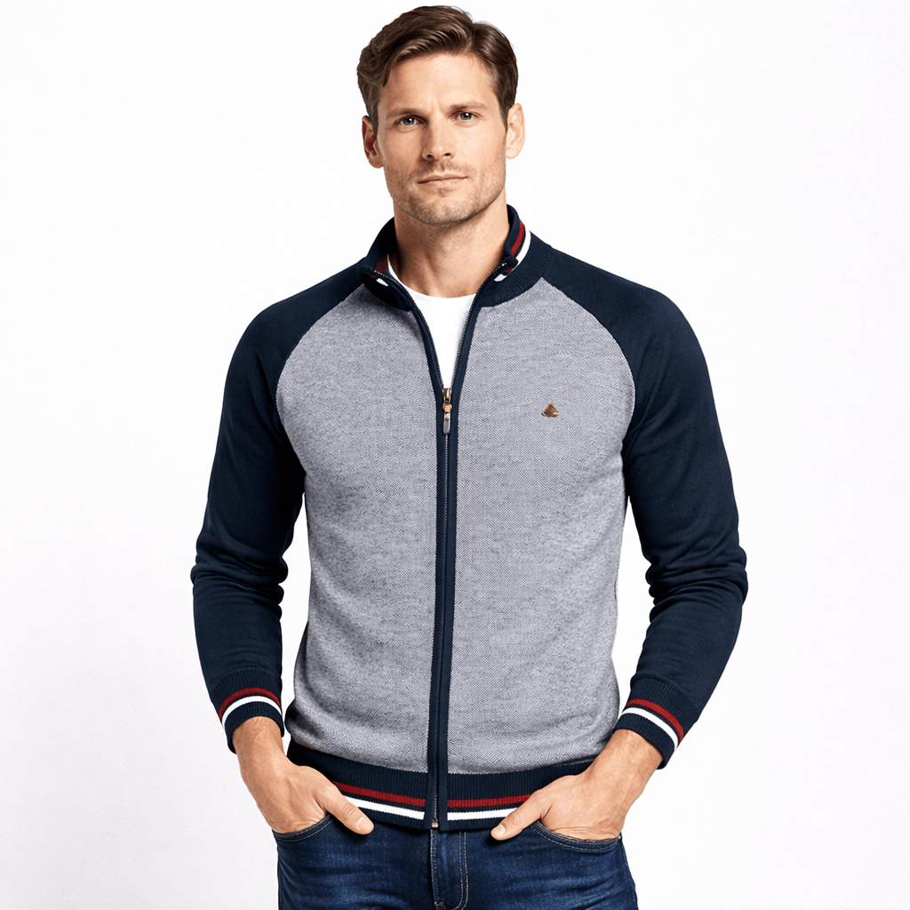 Kent Camden Blue / S SERGE Men's Zip-Up Cardigan, Square Collar, Cotton Lycra