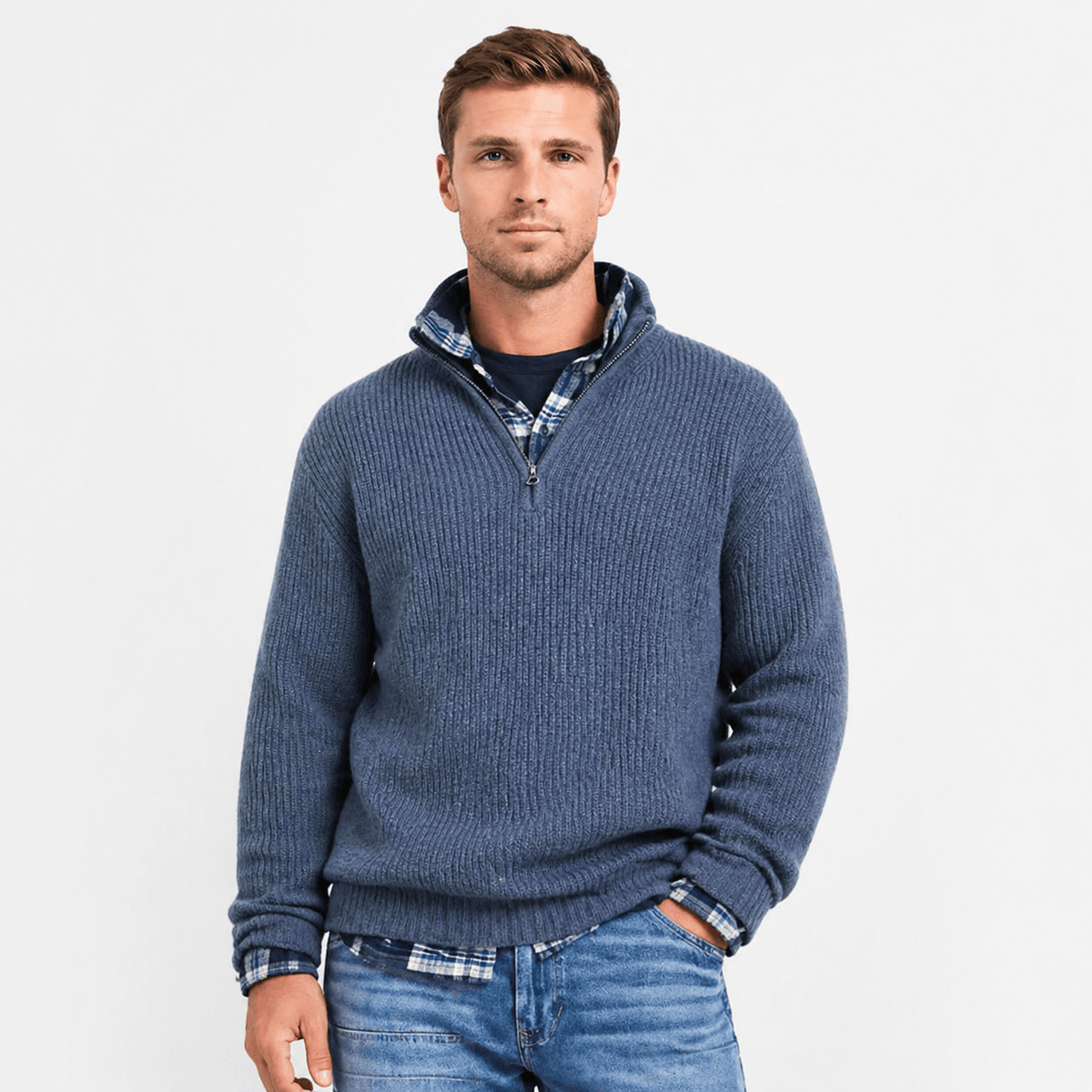 Kent Camden Blue / S STORM Regular Fit Knitted Sweater with Zipper