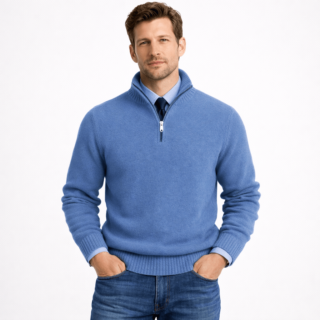Kent Camden Blue / S WILLIAM Zipper Pullover Sweater