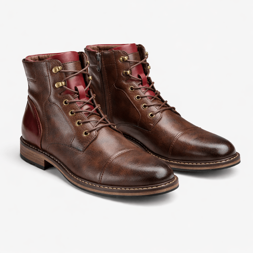 Kent Camden Brown / 5.5 UK KYLE Retro Motorcycle Boots, Zipper, Split Leather