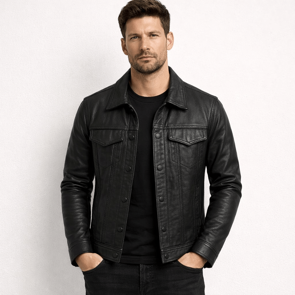 Kent Camden Brown / S ISAAC Genuine Leather Jacket Button Closure Collared