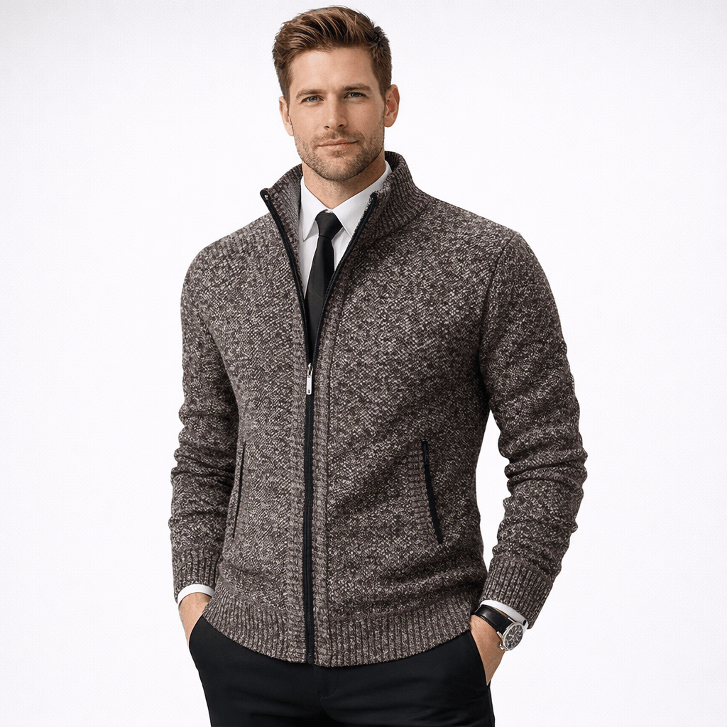 Kent Camden Brown / S SAMUEL Zippered Cardigan Solid Polyester Casual Fit