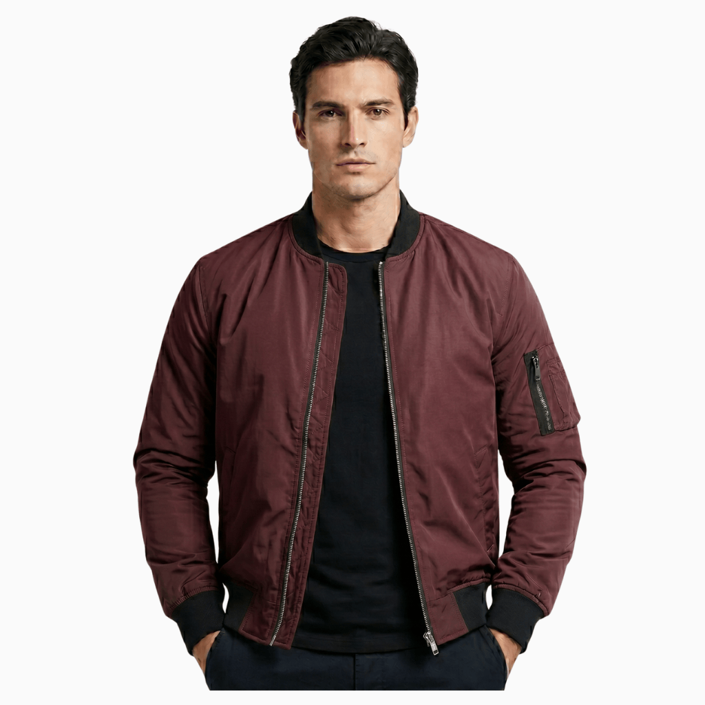 Kent Camden Burgundy / S WILDER Casual Bomber Jacket Zipper Fit