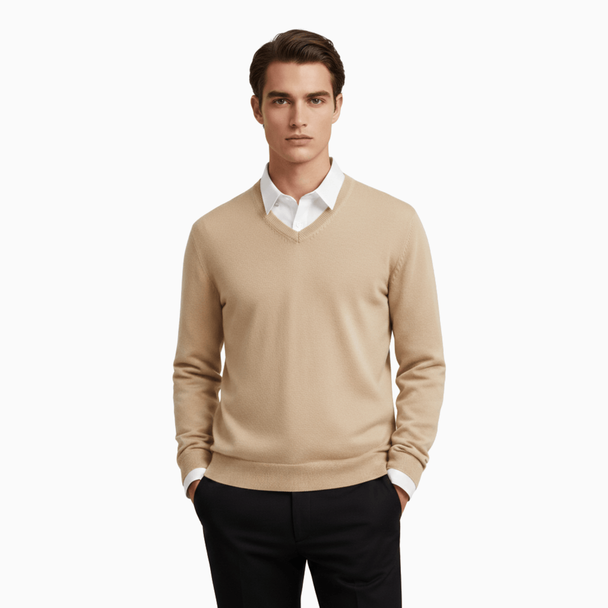 Kent Camden Camel / S CRAIG V-Neck Sweater Regular Fit Wool Blend
