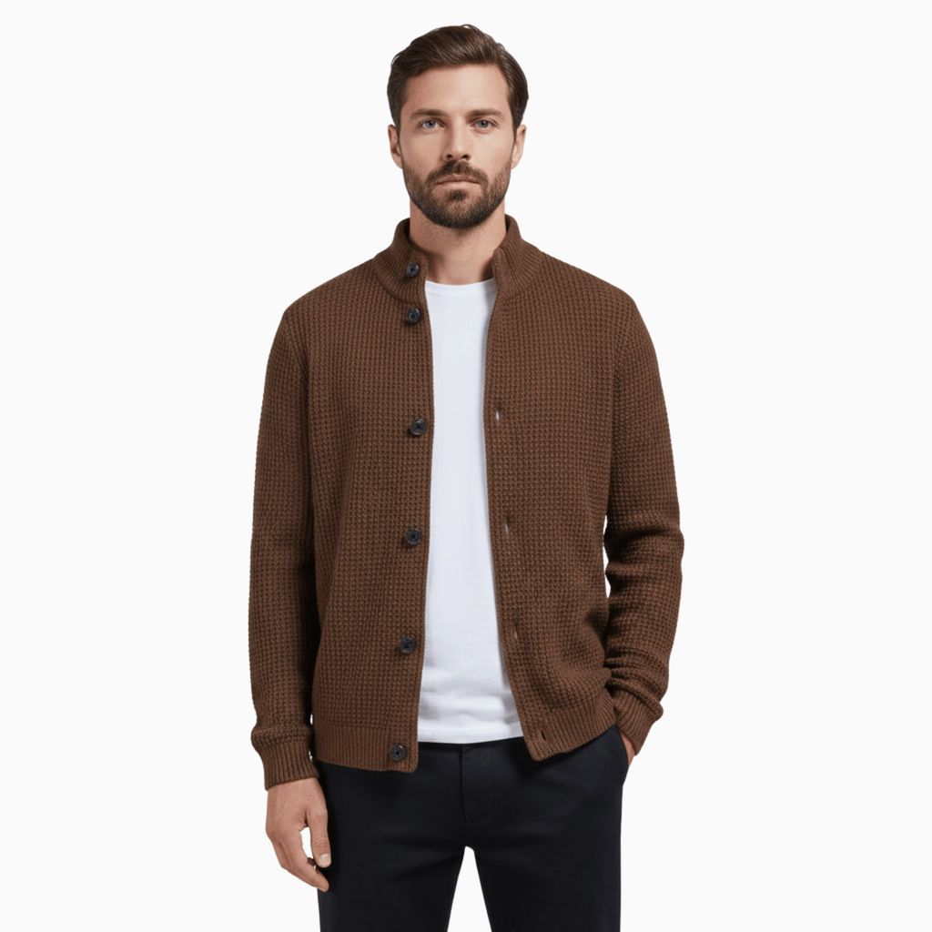 Kent Camden Coffee Brown / M CLARK Wool Cardigan, Collared Neck, Button Closure