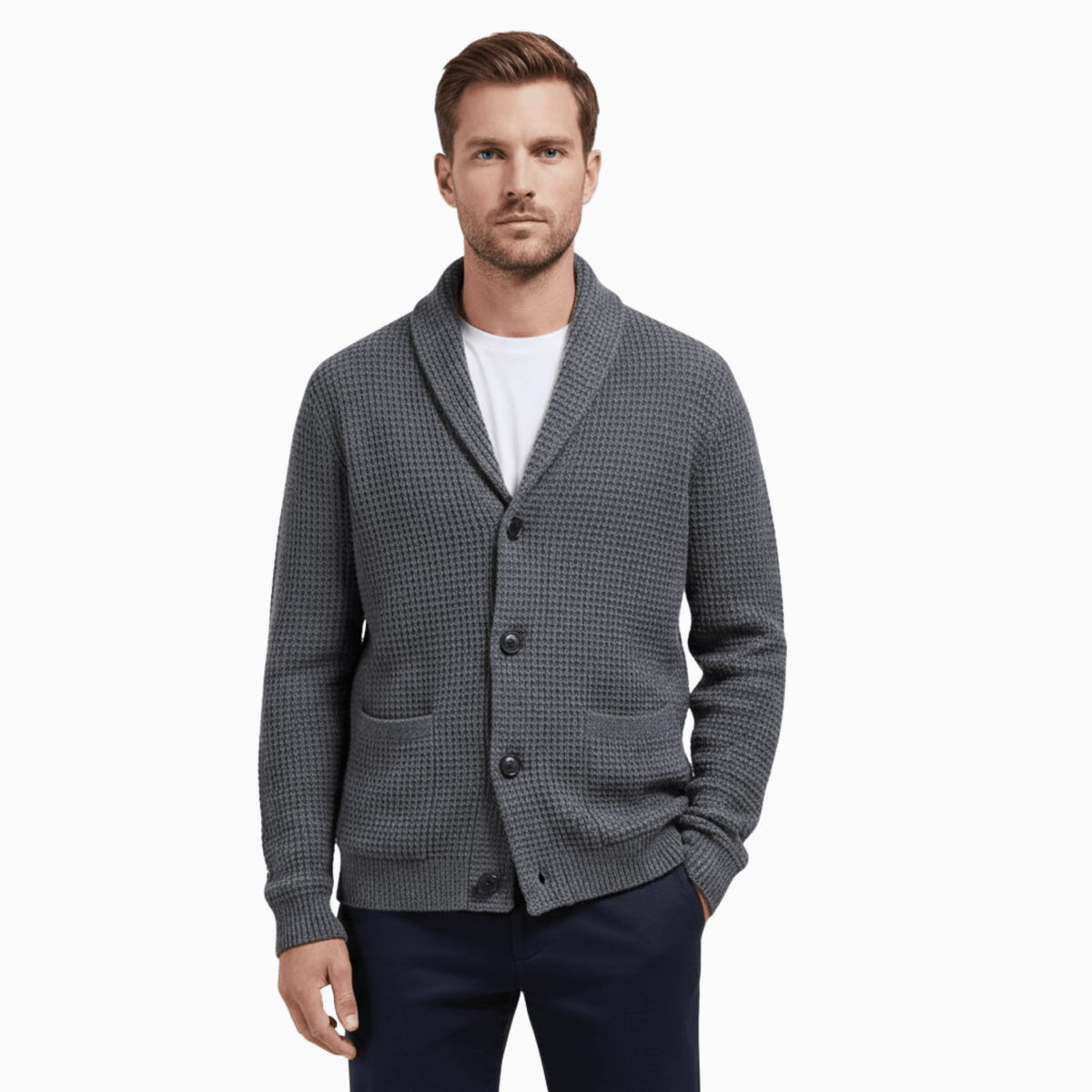 Kent Camden Dark grey / M CLARK Wool Cardigan, Collared Neck, Button Closure