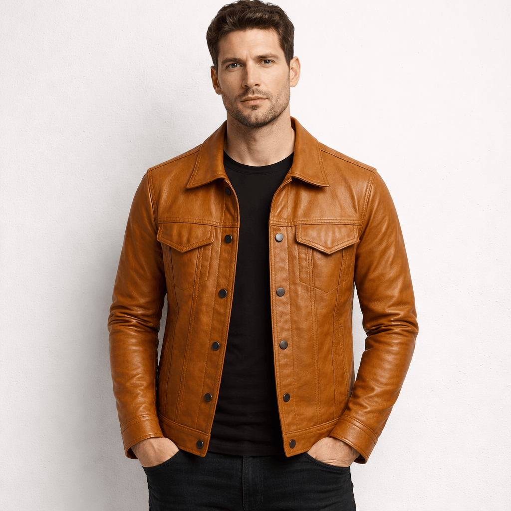 Kent Camden Dark grey / S ISAAC Genuine Leather Jacket Button Closure Collared