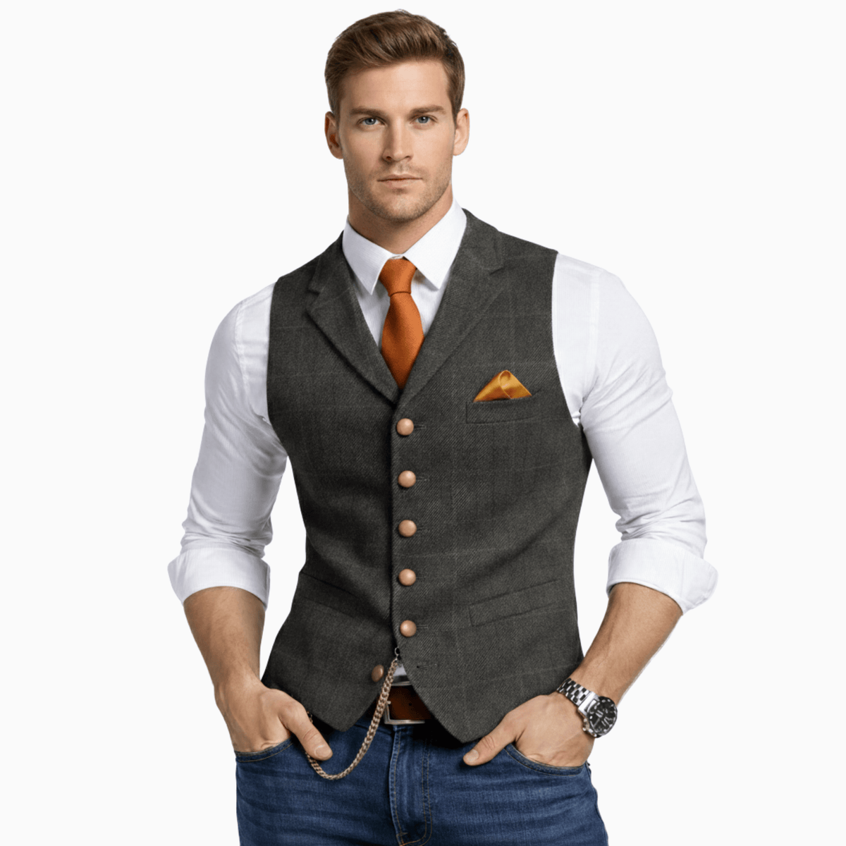 Kent Camden Dark grey / S RICK Casual Plaid Vest, V-neck, Button Closure