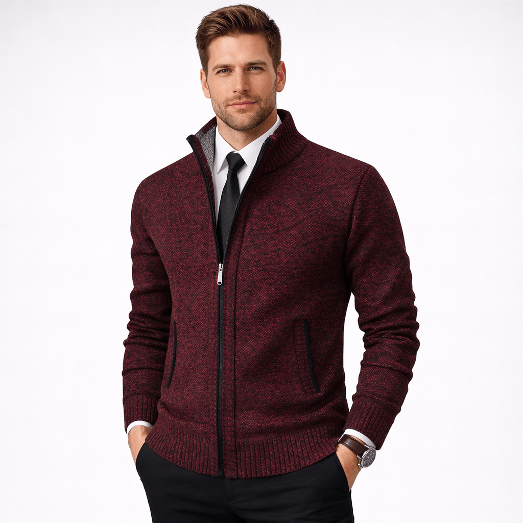 Kent Camden Dark Red / S SAMUEL Zippered Cardigan Solid Polyester Casual Fit