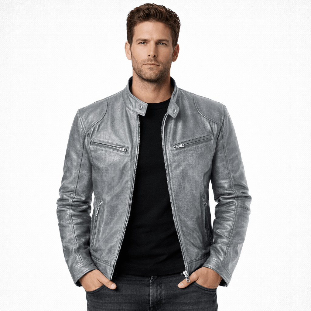 Kent Camden Gray / S STEEL Loose Outdoor Leather Jacket