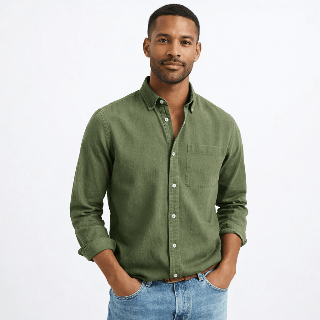 Kent Camden Green / S EDWARD Casual Button-down Shirt Cotton Solid Color