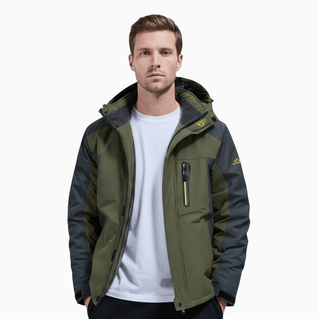 Kent Camden Green / S LEE Army Green Fleece Jacket, Detachable Hood, Zipper Closure