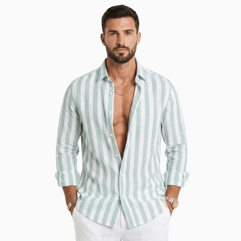 Kent Camden Green / S ROGER Casual Linen Shirt Regular Fit