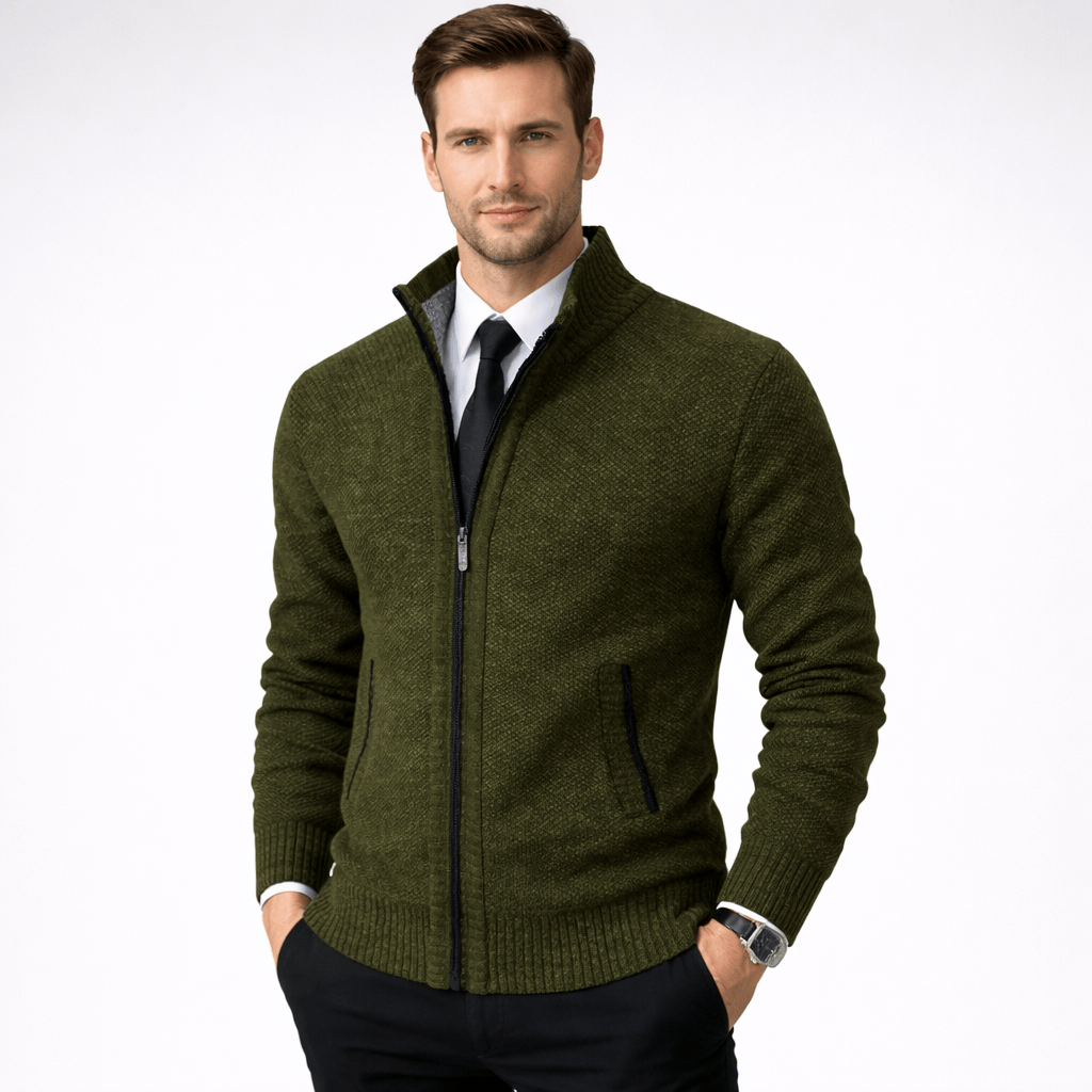 Kent Camden Green / S SAMUEL Zippered Cardigan Solid Polyester Casual Fit