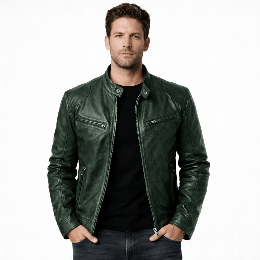 Kent Camden Green / S STEEL Loose Outdoor Leather Jacket