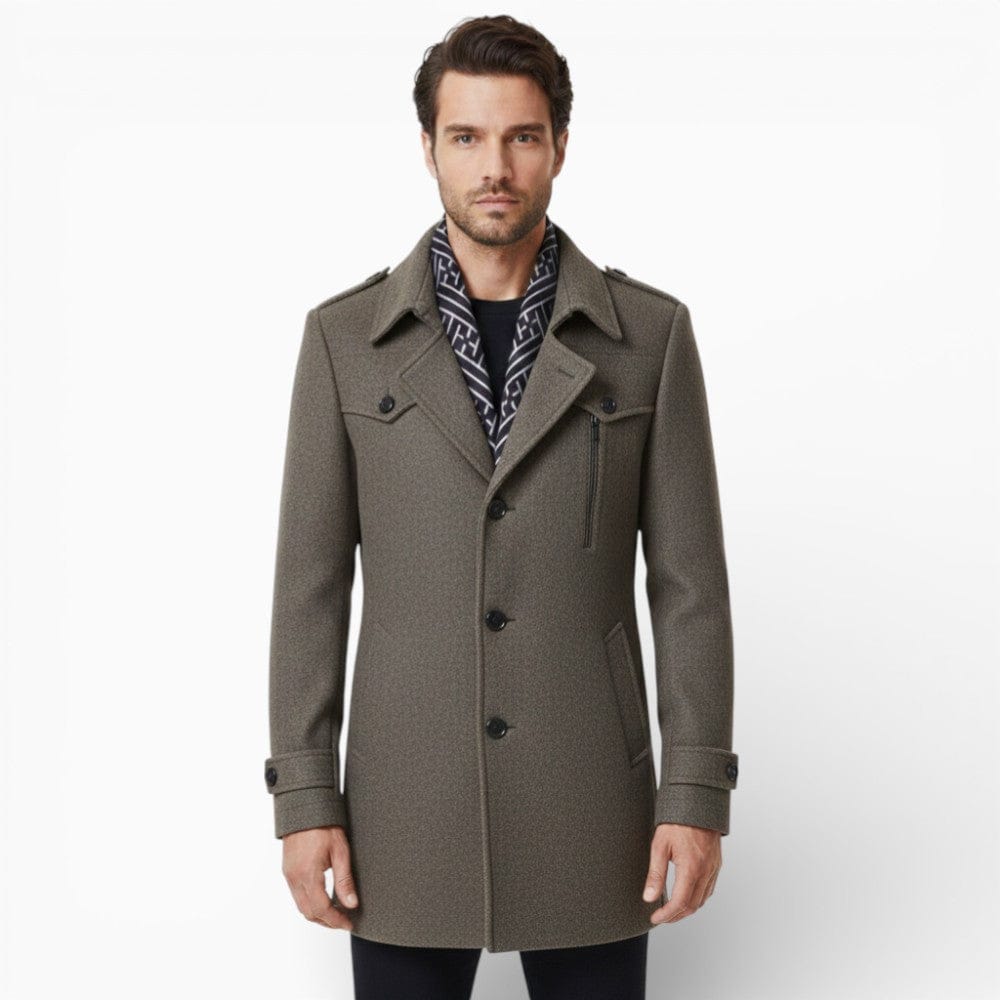 Kent Camden Grey/Brown / S REID Long Buttoned Coat with Wool Lining