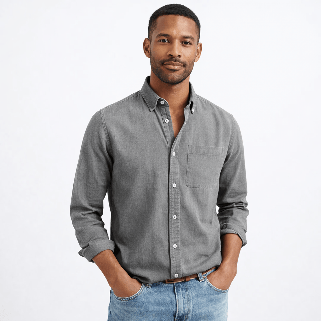 Kent Camden Grey / S EDWARD Casual Button-down Shirt Cotton Solid Color