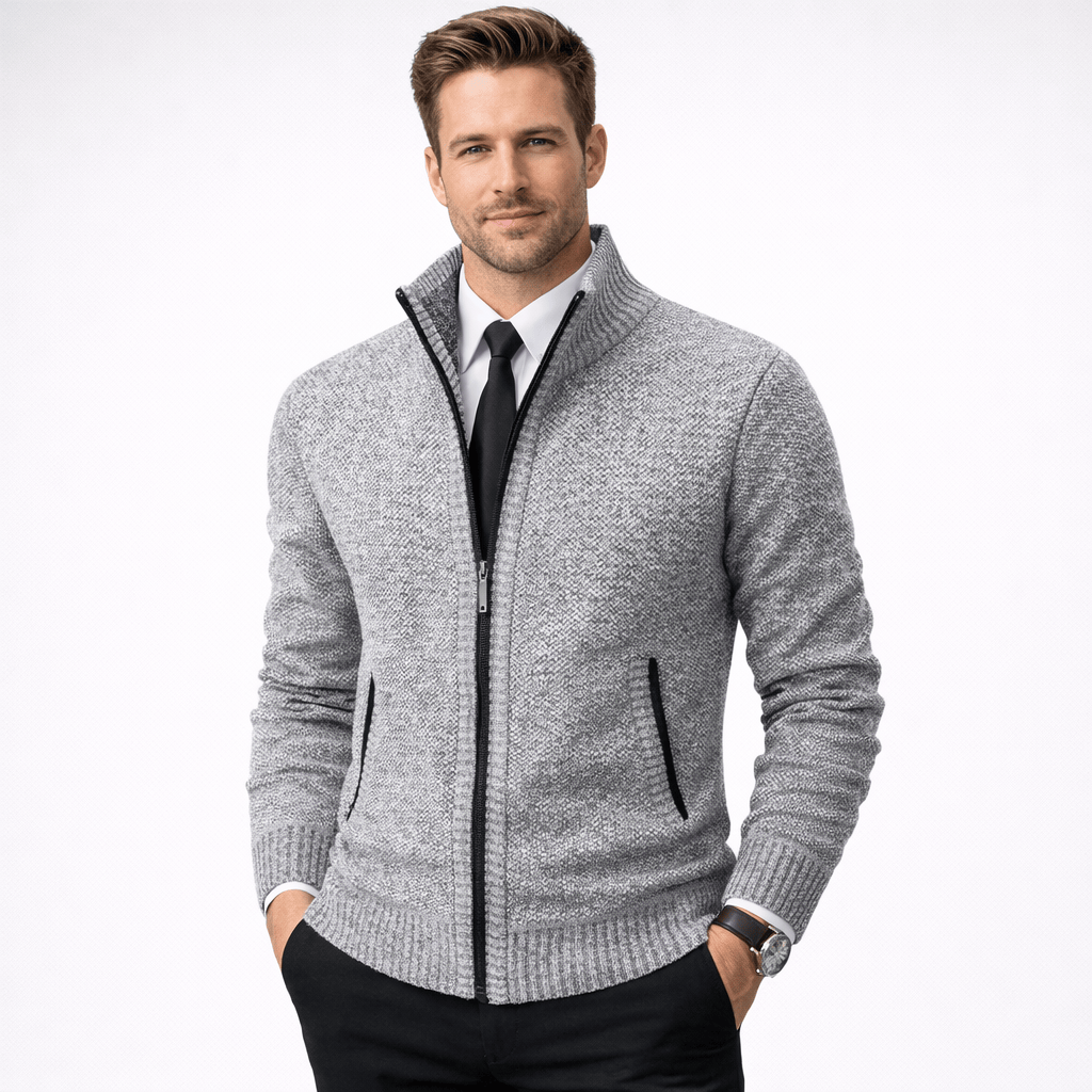 Kent Camden Grey / S SAMUEL Zippered Cardigan Solid Polyester Casual Fit