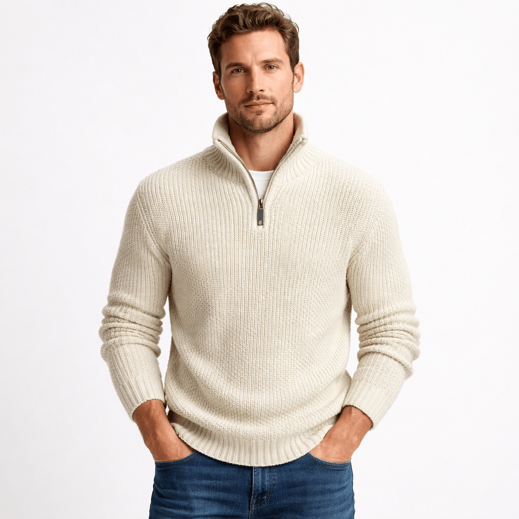 Kent Camden Grey/White / S WILLIAM Zipper Pullover Sweater