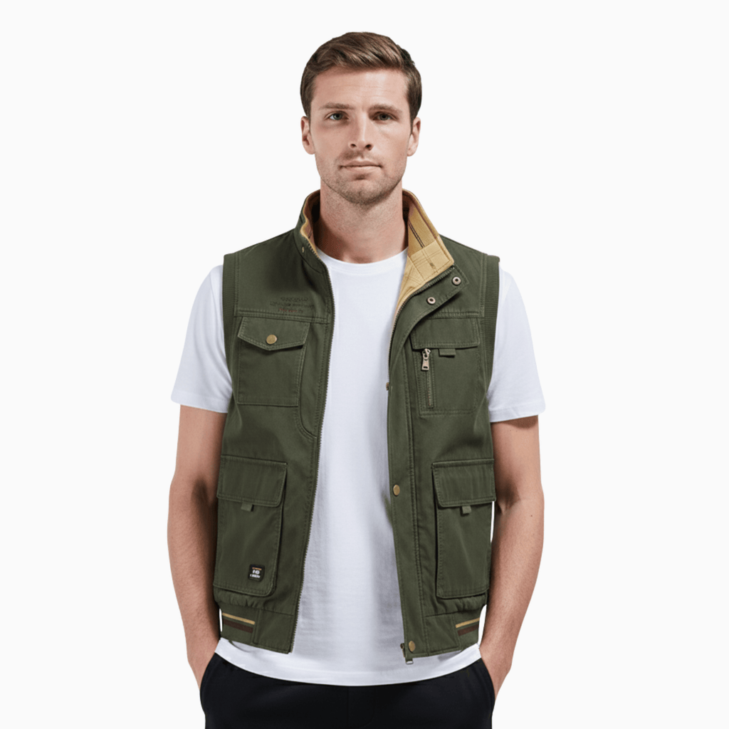 Kent Camden Khaki Green / S THEO Cotton Zip-Up Vest