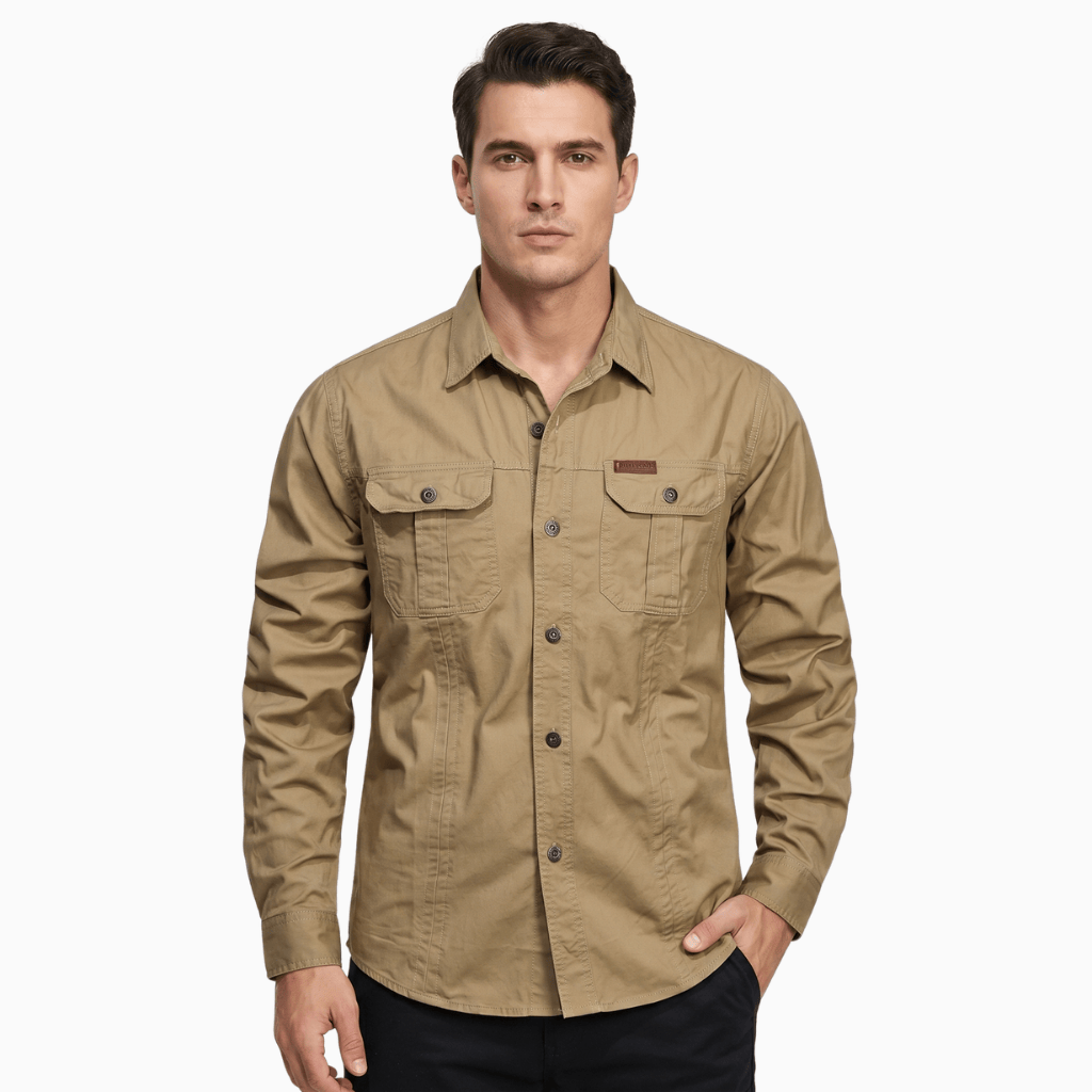 Kent Camden Khaki / M KNIGHT Double-Breasted Cotton Shirt