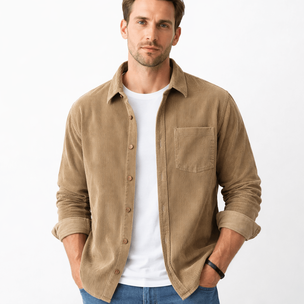 Kent Camden Khaki / S CHRIS Men's Regular-Fit Cotton Shirt