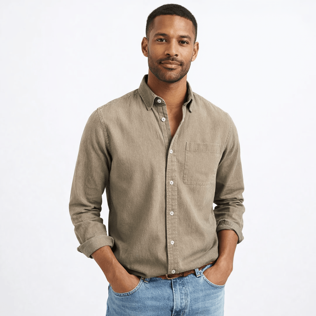 Kent Camden Khaki / S EDWARD Casual Button-down Shirt Cotton Solid Color
