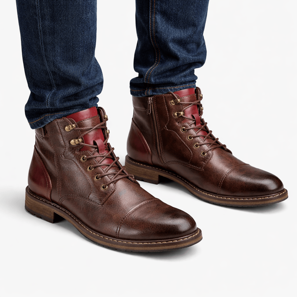 Kent Camden KYLE Retro Motorcycle Boots, Zipper, Split Leather