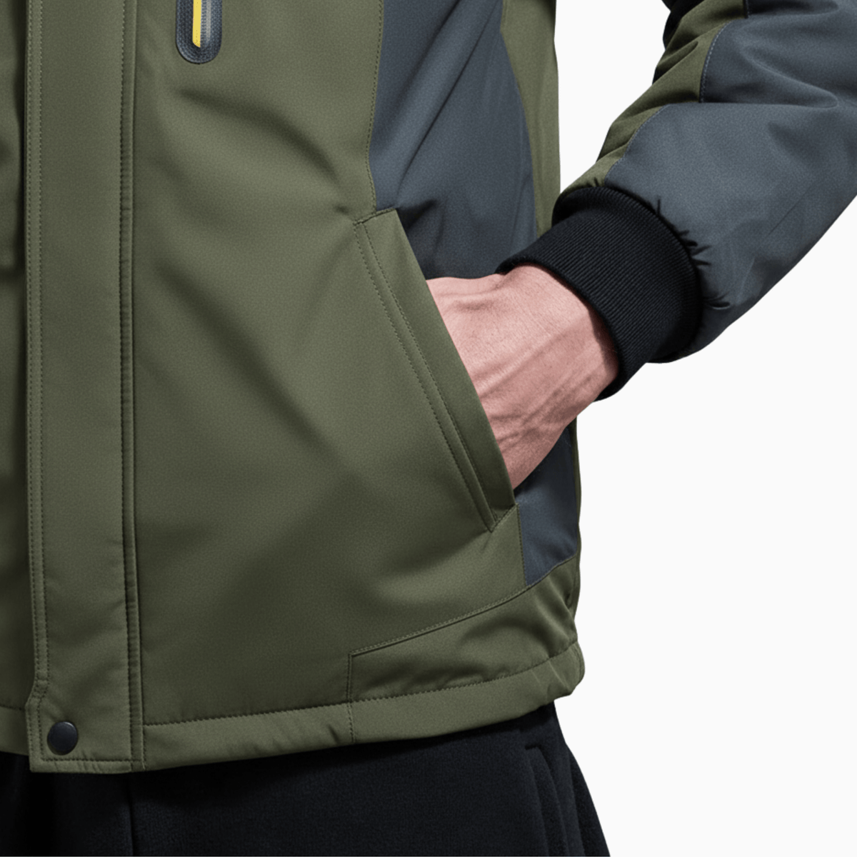 Kent Camden LEE Army Green Fleece Jacket, Detachable Hood, Zipper Closure