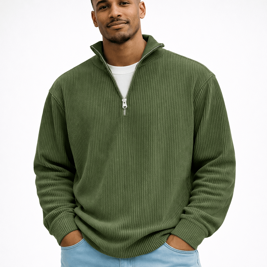 Kent Camden Military Green / S IAN Casual Striped Zip Sweatshirt