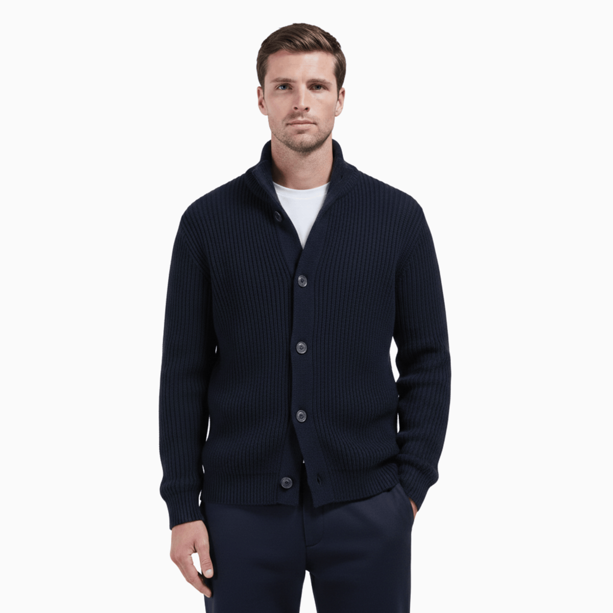 Kent Camden Navy Blue / M CLARK Wool Cardigan, Collared Neck, Button Closure