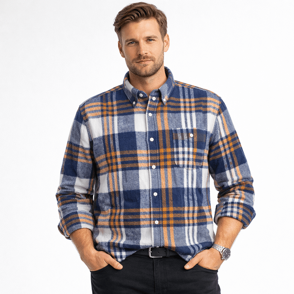 Kent Camden Navy Blue/Orange / S GABRIEL Casual Plaid Shirt