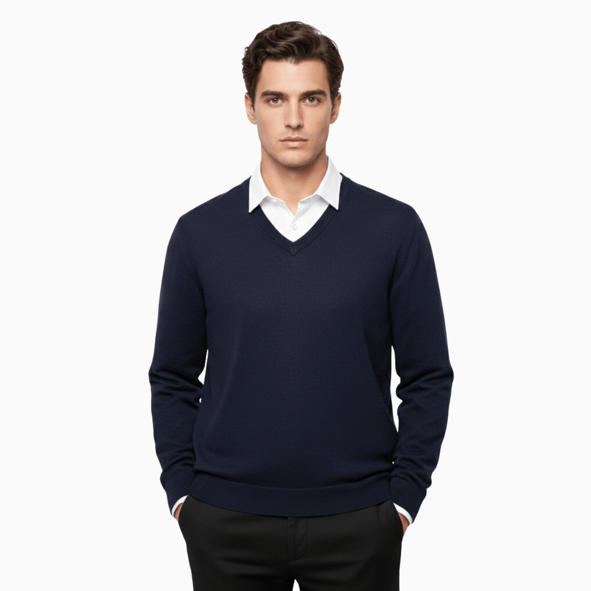 Kent Camden Navy Blue / S CRAIG V-Neck Sweater Regular Fit Wool Blend