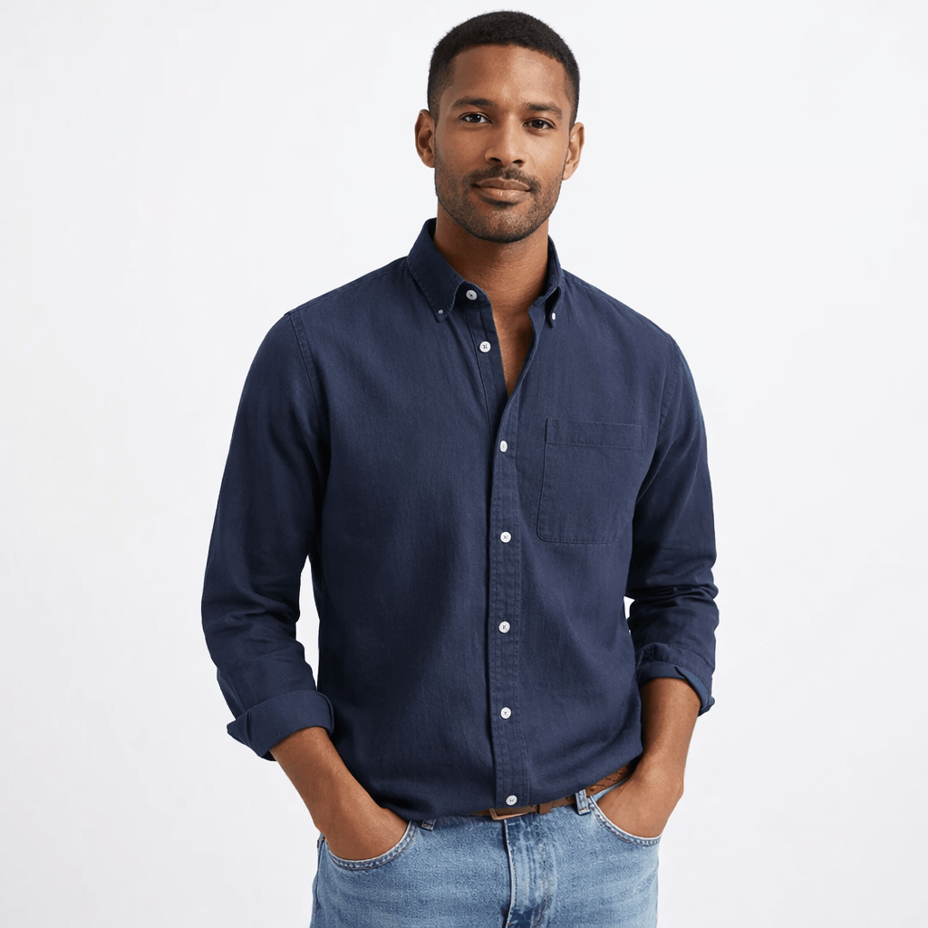 Kent Camden Navy Blue / S EDWARD Casual Button-down Shirt Cotton Solid Color