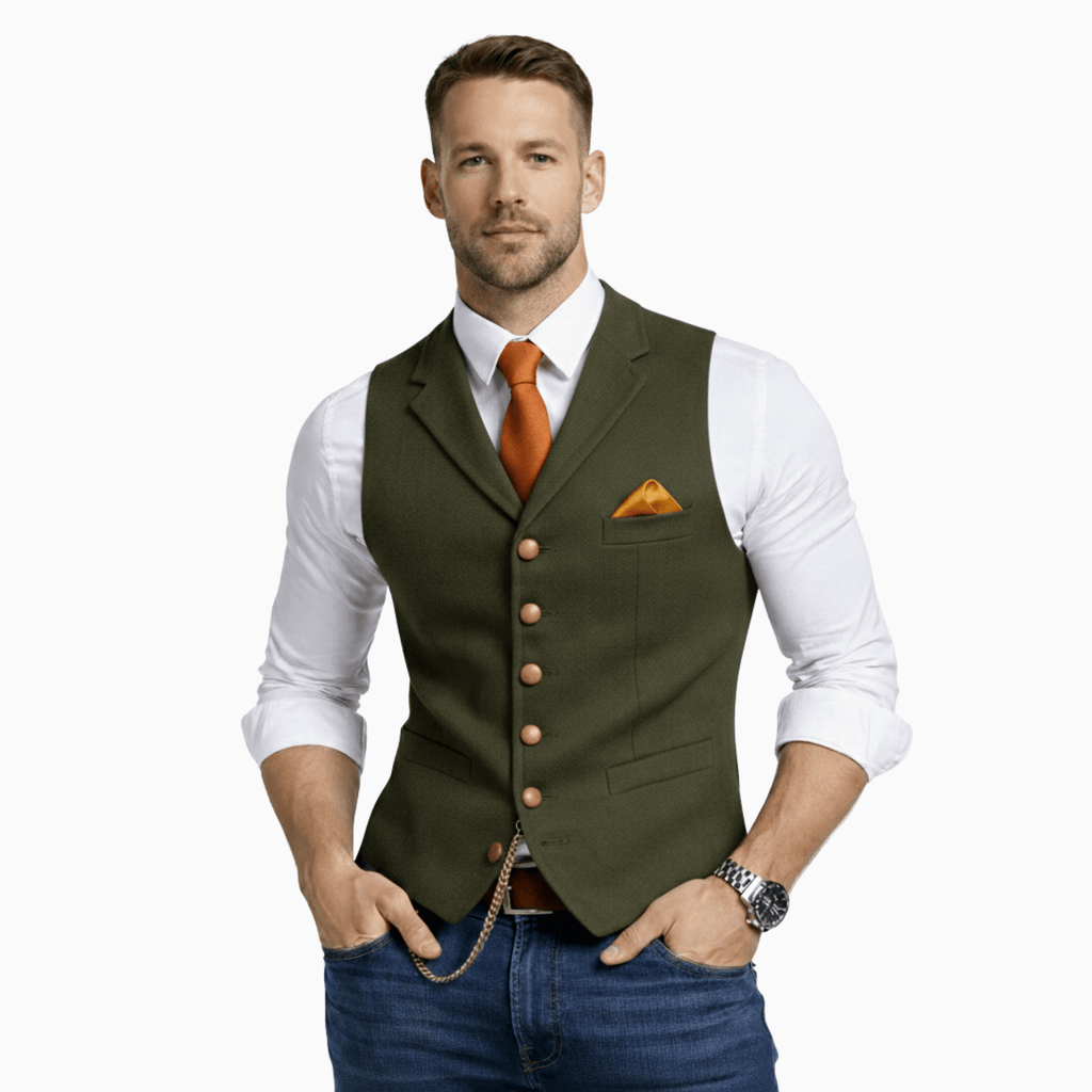 Kent Camden Olive Green / S RICK Casual Plaid Vest, V-neck, Button Closure