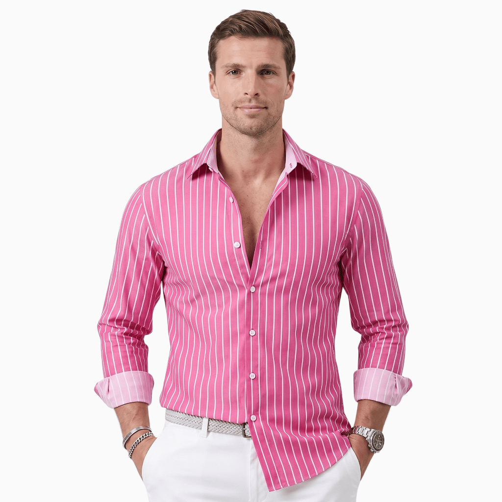 Kent Camden Pink / S BROCK Casual Striped Shirt Folded Collar Polyester