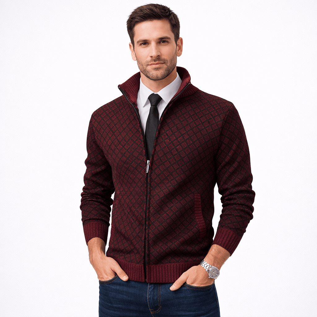 Kent Camden Red / M SHANE Regular Fit Zipper Jacket Velvet Warm Acrylic