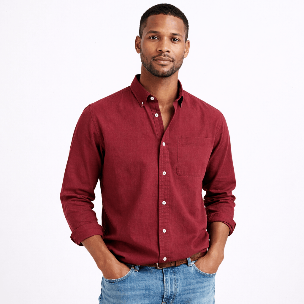 Kent Camden Red / S EDWARD Casual Button-down Shirt Cotton Solid Color