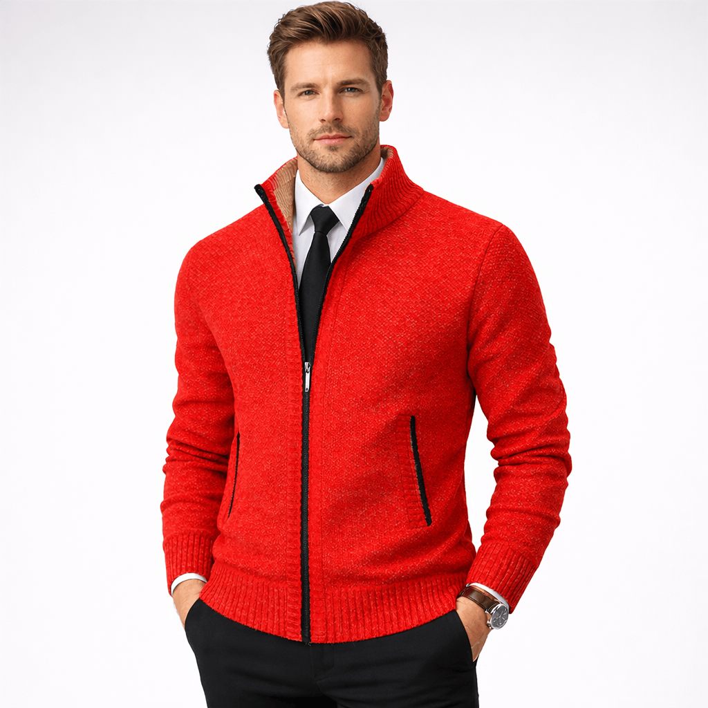 Kent Camden Red / S SAMUEL Zippered Cardigan Solid Polyester Casual Fit